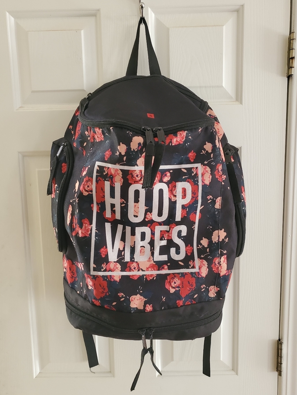 Hoop Culture Hoop Vibe floral patterned basketball backpack.